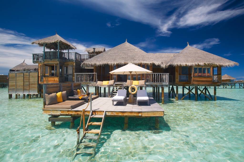 Luxury overwater villa at Gili Lankanfushi resort in the Maldives.