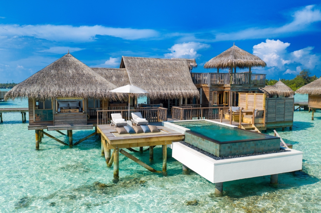 Ultra luxury overwater honeymoon villa with private pool at Gili Lankanfushi resort in Maldives.